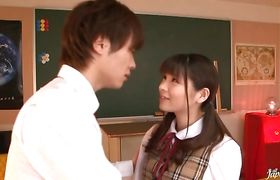 Passionate Saki Yuzumoto with impressive tits is getting a nice facial cumshot after giving a blowjob to man