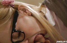 Adorable blonde Alica blows a hard prick